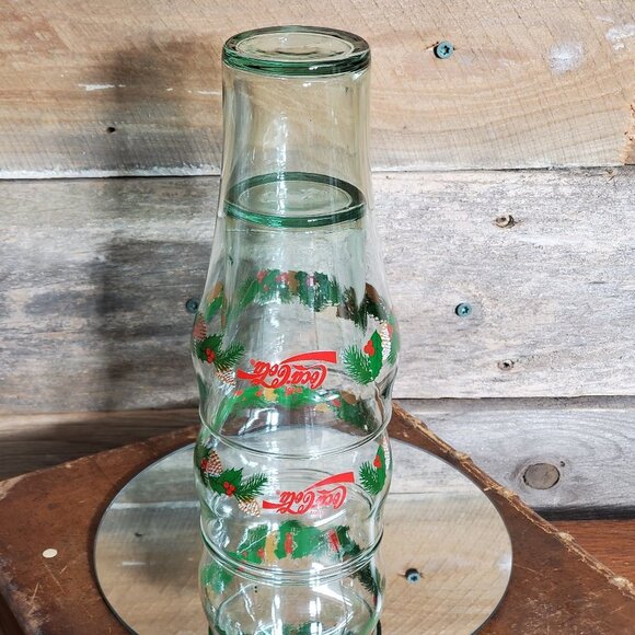 Libbey Glasses - Coca Cola Christmas Holly & Pine Cones - 4th Set of 2 - Picture 3 of 7
